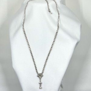 Vintage Style Silver Toned 18” Rhinestone Y Necklace
